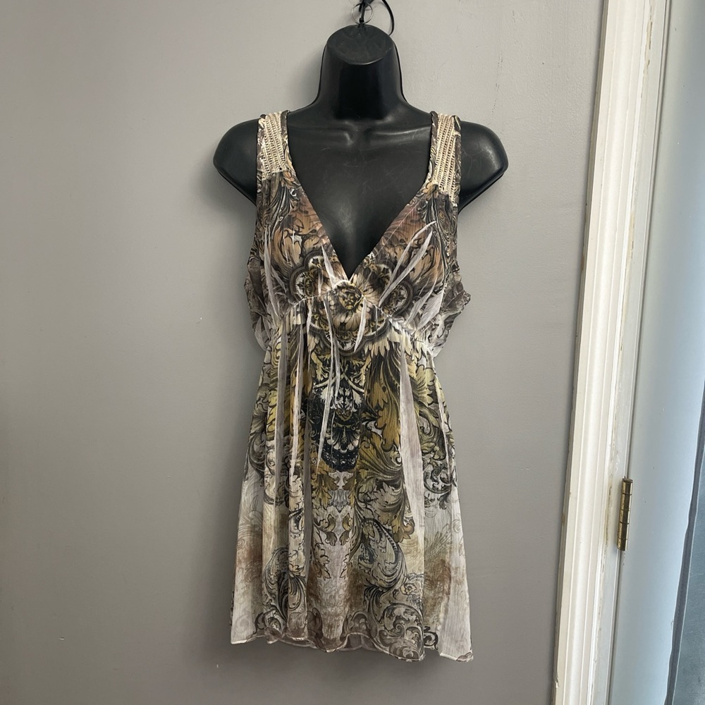 Studio MK Brown and Gold Patterned Y2K Mini Dress